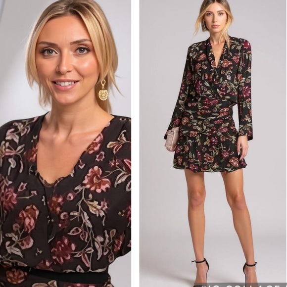 A.L.C Black Floral Mini Dress Long Sleeves Size 0 Party Feminine Revolve A.L.C Black Floral Mini Dress Long Sleeves Size 0 Party Feminine Revolve